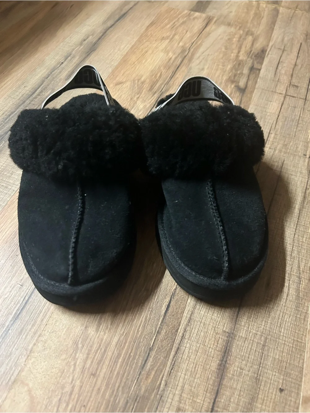 UGG Kids Girls Platform Slingback Slipper Slide Black Suede Wool Cuff Size 1